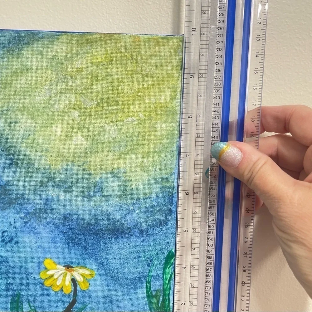 Handmade acrylic painting of sunshine and flowers daisies